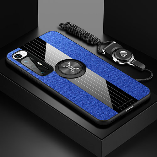 Ultra-thin Silicone Gel Soft Case Cover with Magnetic Finger Ring Stand X03L for Xiaomi Mi 10S 5G Blue