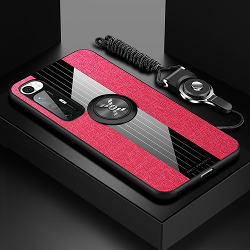 Ultra-thin Silicone Gel Soft Case Cover with Magnetic Finger Ring Stand X03L for Xiaomi Mi 10S 5G Red