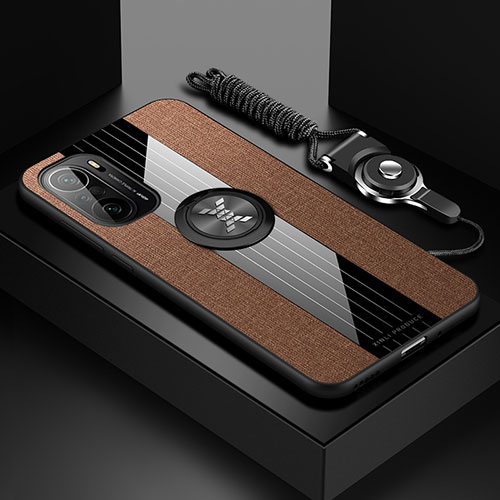 Ultra-thin Silicone Gel Soft Case Cover with Magnetic Finger Ring Stand X03L for Xiaomi Mi 11X 5G Brown