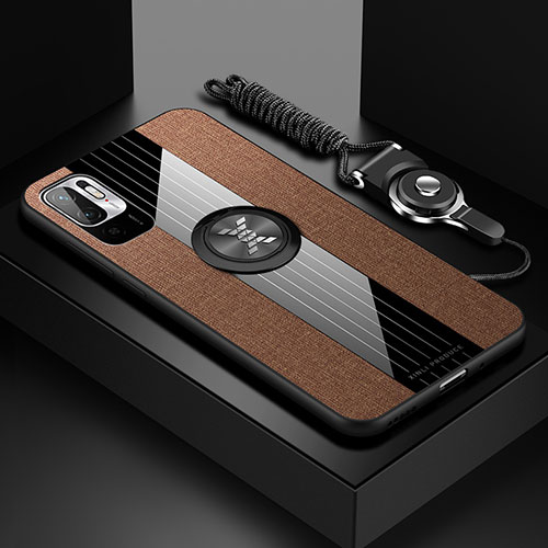 Ultra-thin Silicone Gel Soft Case Cover with Magnetic Finger Ring Stand X03L for Xiaomi POCO M3 Pro 5G Brown