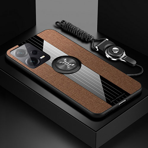 Ultra-thin Silicone Gel Soft Case Cover with Magnetic Finger Ring Stand X03L for Xiaomi Poco X5 5G Brown