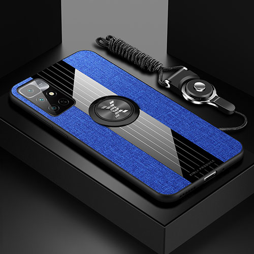 Ultra-thin Silicone Gel Soft Case Cover with Magnetic Finger Ring Stand X03L for Xiaomi Redmi 10 4G Blue