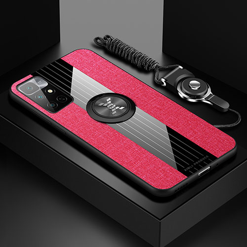 Ultra-thin Silicone Gel Soft Case Cover with Magnetic Finger Ring Stand X03L for Xiaomi Redmi 10 4G Red