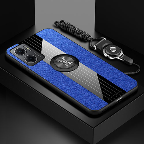 Ultra-thin Silicone Gel Soft Case Cover with Magnetic Finger Ring Stand X03L for Xiaomi Redmi 10 5G Blue