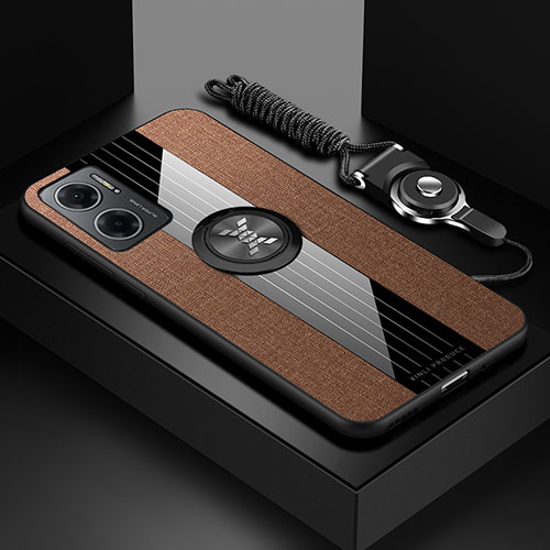 Ultra-thin Silicone Gel Soft Case Cover with Magnetic Finger Ring Stand X03L for Xiaomi Redmi 10 5G Brown