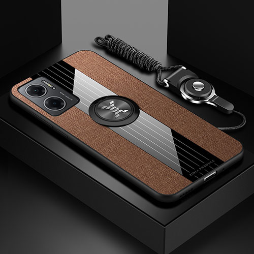 Ultra-thin Silicone Gel Soft Case Cover with Magnetic Finger Ring Stand X03L for Xiaomi Redmi 11 Prime 5G Brown