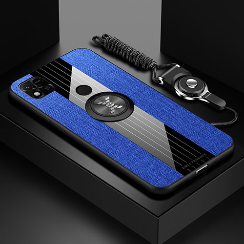 Ultra-thin Silicone Gel Soft Case Cover with Magnetic Finger Ring Stand X03L for Xiaomi Redmi 9C NFC Blue