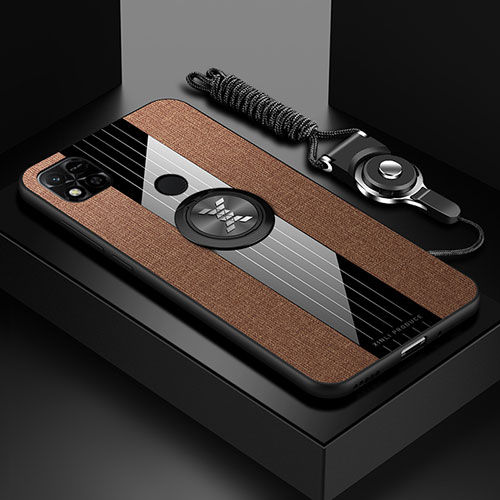 Ultra-thin Silicone Gel Soft Case Cover with Magnetic Finger Ring Stand X03L for Xiaomi Redmi 9C NFC Brown