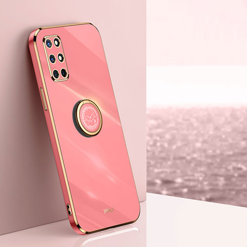 Ultra-thin Silicone Gel Soft Case Cover with Magnetic Finger Ring Stand XL1 for OnePlus 9R 5G Hot Pink