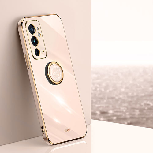 Ultra-thin Silicone Gel Soft Case Cover with Magnetic Finger Ring Stand XL1 for OnePlus 9RT 5G Rose Gold