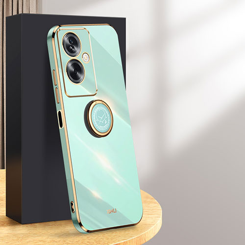 Ultra-thin Silicone Gel Soft Case Cover with Magnetic Finger Ring Stand XL1 for Oppo A79 5G Green