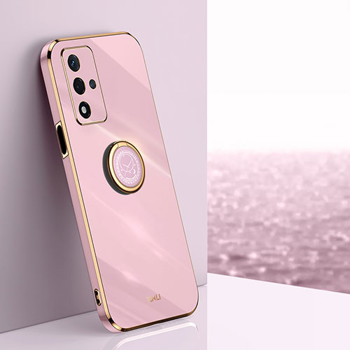 Ultra-thin Silicone Gel Soft Case Cover with Magnetic Finger Ring Stand XL1 for Oppo A93s 5G Pink