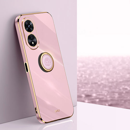 Ultra-thin Silicone Gel Soft Case Cover with Magnetic Finger Ring Stand XL1 for Oppo A98 5G Pink