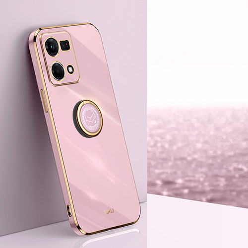 Ultra-thin Silicone Gel Soft Case Cover with Magnetic Finger Ring Stand XL1 for Oppo F21s Pro 4G Pink