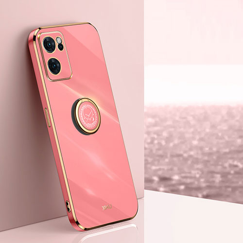 Ultra-thin Silicone Gel Soft Case Cover with Magnetic Finger Ring Stand XL1 for Oppo Find X5 Lite 5G Hot Pink