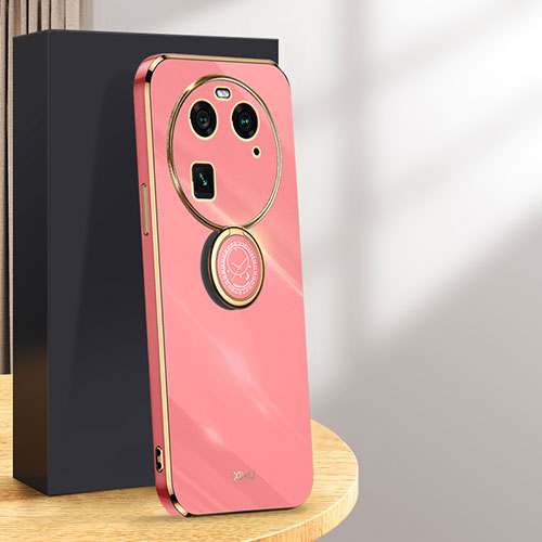 Ultra-thin Silicone Gel Soft Case Cover with Magnetic Finger Ring Stand XL1 for Oppo Find X6 5G Hot Pink