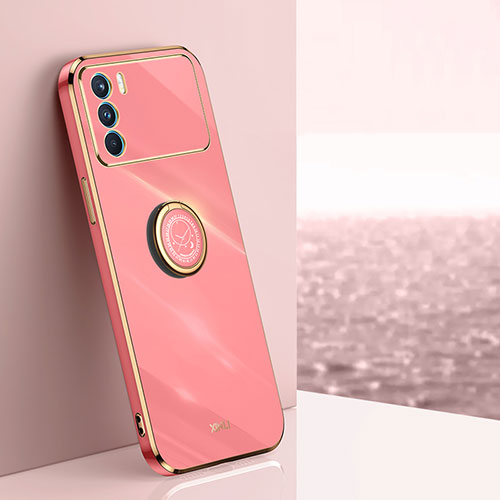 Ultra-thin Silicone Gel Soft Case Cover with Magnetic Finger Ring Stand XL1 for Oppo K9 Pro 5G Hot Pink