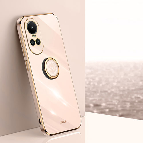 Ultra-thin Silicone Gel Soft Case Cover with Magnetic Finger Ring Stand XL1 for Oppo Reno10 5G Rose Gold