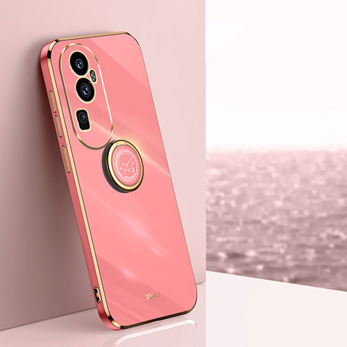 Ultra-thin Silicone Gel Soft Case Cover with Magnetic Finger Ring Stand XL1 for Oppo Reno10 Pro+ Plus 5G Hot Pink