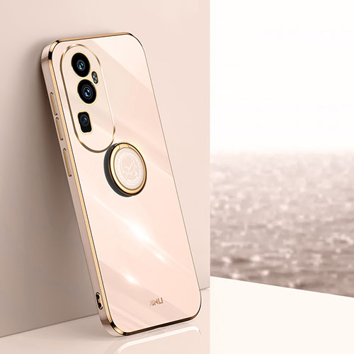 Ultra-thin Silicone Gel Soft Case Cover with Magnetic Finger Ring Stand XL1 for Oppo Reno10 Pro+ Plus 5G Rose Gold