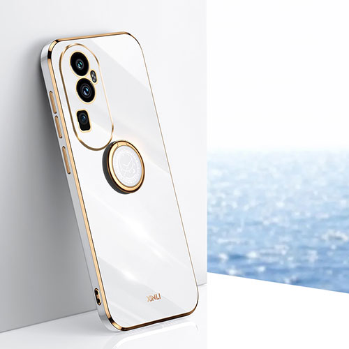 Ultra-thin Silicone Gel Soft Case Cover with Magnetic Finger Ring Stand XL1 for Oppo Reno10 Pro+ Plus 5G White