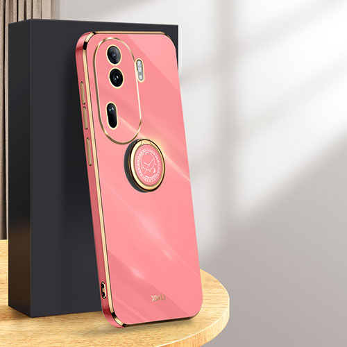 Ultra-thin Silicone Gel Soft Case Cover with Magnetic Finger Ring Stand XL1 for Oppo Reno11 Pro 5G Hot Pink