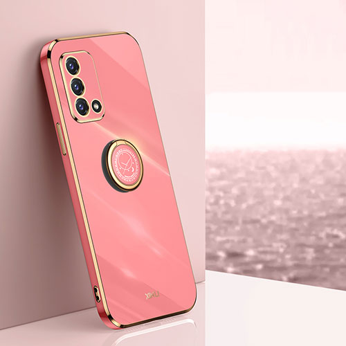 Ultra-thin Silicone Gel Soft Case Cover with Magnetic Finger Ring Stand XL1 for Oppo Reno6 Lite Hot Pink