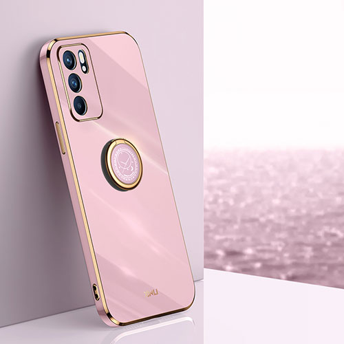 Ultra-thin Silicone Gel Soft Case Cover with Magnetic Finger Ring Stand XL1 for Oppo Reno6 Z 5G Pink