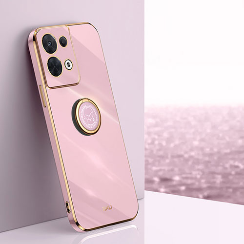 Ultra-thin Silicone Gel Soft Case Cover with Magnetic Finger Ring Stand XL1 for Oppo Reno8 Pro+ Plus 5G Pink