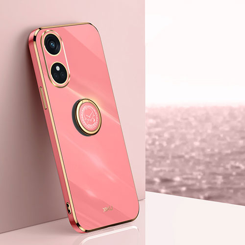 Ultra-thin Silicone Gel Soft Case Cover with Magnetic Finger Ring Stand XL1 for Oppo Reno8 T 4G Hot Pink