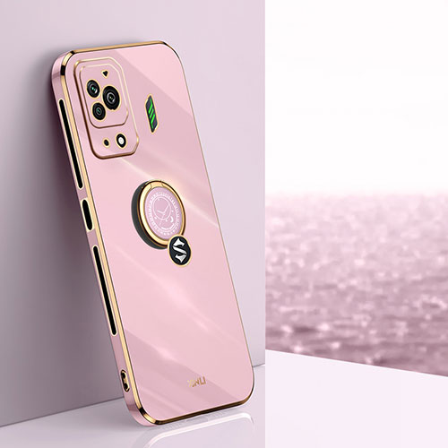 Ultra-thin Silicone Gel Soft Case Cover with Magnetic Finger Ring Stand XL1 for Xiaomi Black Shark 5 Pro 5G Pink