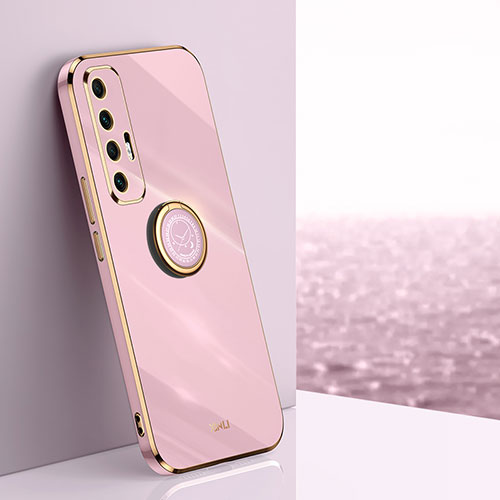 Ultra-thin Silicone Gel Soft Case Cover with Magnetic Finger Ring Stand XL1 for Xiaomi Mi 10S 5G Pink