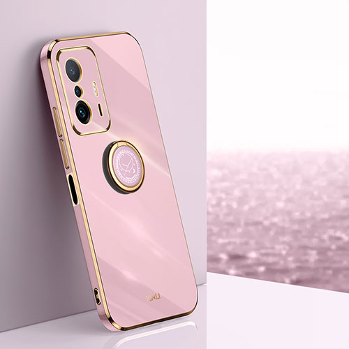 Ultra-thin Silicone Gel Soft Case Cover with Magnetic Finger Ring Stand XL1 for Xiaomi Mi 11T 5G Pink