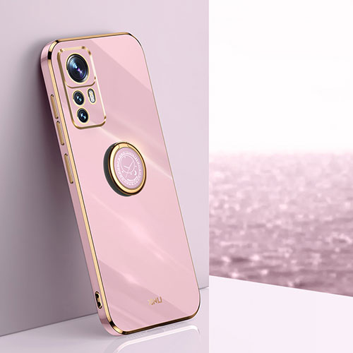 Ultra-thin Silicone Gel Soft Case Cover with Magnetic Finger Ring Stand XL1 for Xiaomi Mi 12T 5G Pink