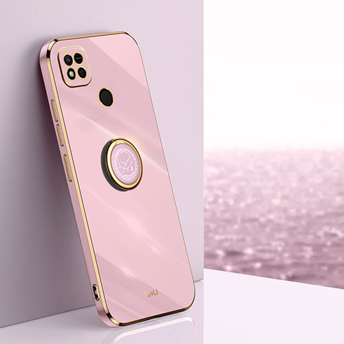 Ultra-thin Silicone Gel Soft Case Cover with Magnetic Finger Ring Stand XL1 for Xiaomi Redmi 9 Activ Pink