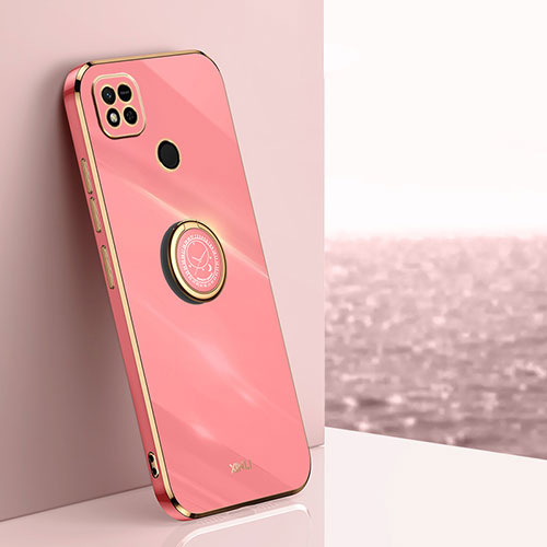 Ultra-thin Silicone Gel Soft Case Cover with Magnetic Finger Ring Stand XL1 for Xiaomi Redmi 9 India Hot Pink