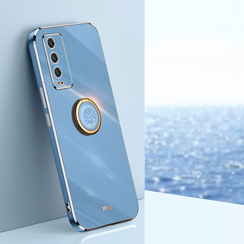 Ultra-thin Silicone Gel Soft Case Cover with Magnetic Finger Ring Stand XL1 for Xiaomi Redmi 9 Power Blue