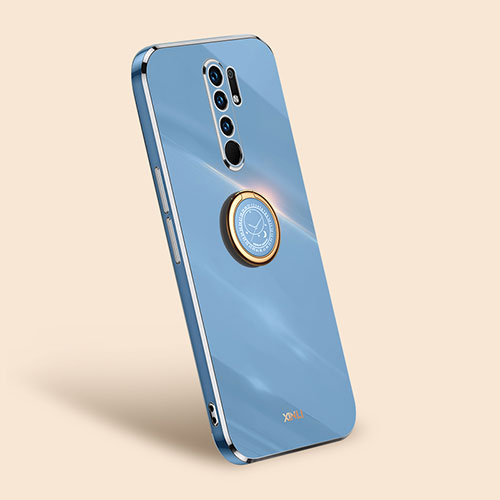 Ultra-thin Silicone Gel Soft Case Cover with Magnetic Finger Ring Stand XL1 for Xiaomi Redmi 9 Prime India Blue