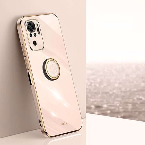 Ultra-thin Silicone Gel Soft Case Cover with Magnetic Finger Ring Stand XL1 for Xiaomi Redmi Note 10 4G Gold