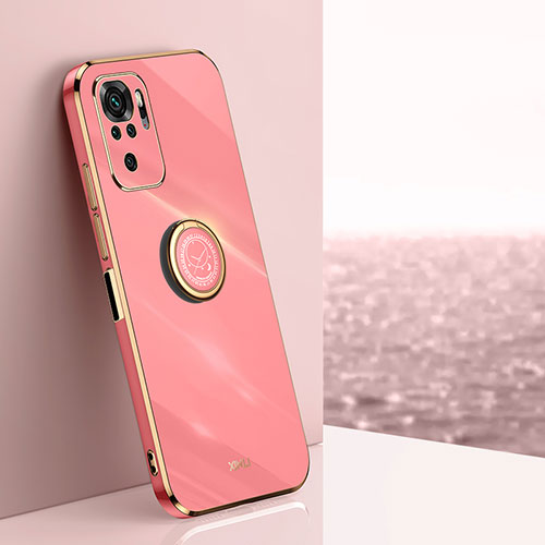 Ultra-thin Silicone Gel Soft Case Cover with Magnetic Finger Ring Stand XL1 for Xiaomi Redmi Note 10 4G Hot Pink