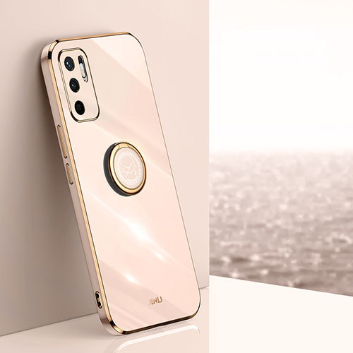 Ultra-thin Silicone Gel Soft Case Cover with Magnetic Finger Ring Stand XL1 for Xiaomi Redmi Note 10 5G Gold