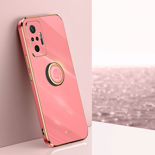 Ultra-thin Silicone Gel Soft Case Cover with Magnetic Finger Ring Stand XL1 for Xiaomi Redmi Note 10 Pro 4G Hot Pink