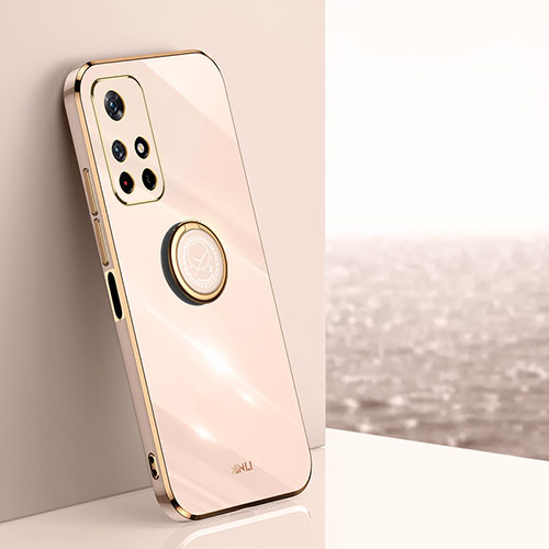 Ultra-thin Silicone Gel Soft Case Cover with Magnetic Finger Ring Stand XL1 for Xiaomi Redmi Note 11 5G Gold