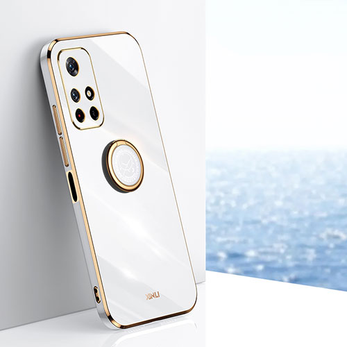 Ultra-thin Silicone Gel Soft Case Cover with Magnetic Finger Ring Stand XL1 for Xiaomi Redmi Note 11 5G White