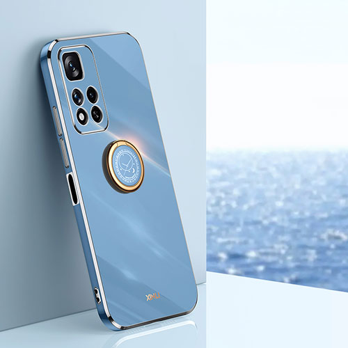 Ultra-thin Silicone Gel Soft Case Cover with Magnetic Finger Ring Stand XL1 for Xiaomi Redmi Note 11 Pro+ Plus 5G Blue
