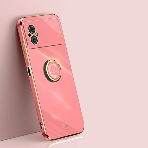 Ultra-thin Silicone Gel Soft Case Cover with Magnetic Finger Ring Stand XL1 for Xiaomi Redmi Note 11R 5G Hot Pink