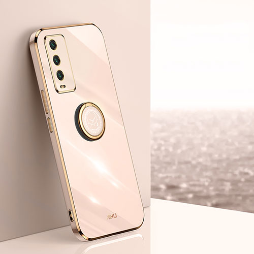 Ultra-thin Silicone Gel Soft Case Cover with Magnetic Finger Ring Stand XL1 for Xiaomi Redmi Note 9 4G Gold