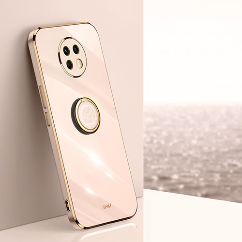 Ultra-thin Silicone Gel Soft Case Cover with Magnetic Finger Ring Stand XL1 for Xiaomi Redmi Note 9 5G Gold