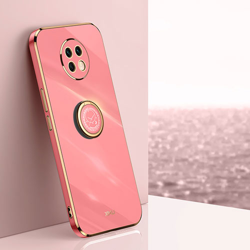 Ultra-thin Silicone Gel Soft Case Cover with Magnetic Finger Ring Stand XL1 for Xiaomi Redmi Note 9 5G Hot Pink