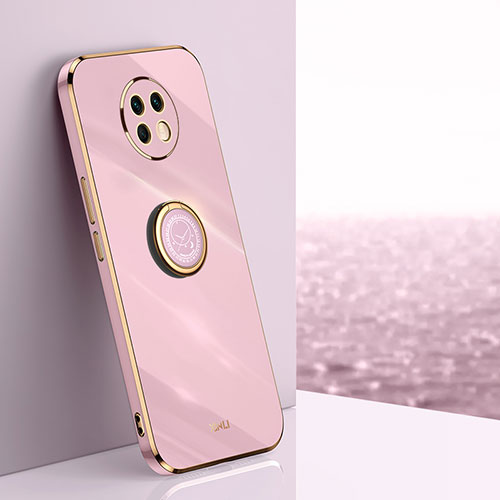 Ultra-thin Silicone Gel Soft Case Cover with Magnetic Finger Ring Stand XL1 for Xiaomi Redmi Note 9 5G Pink